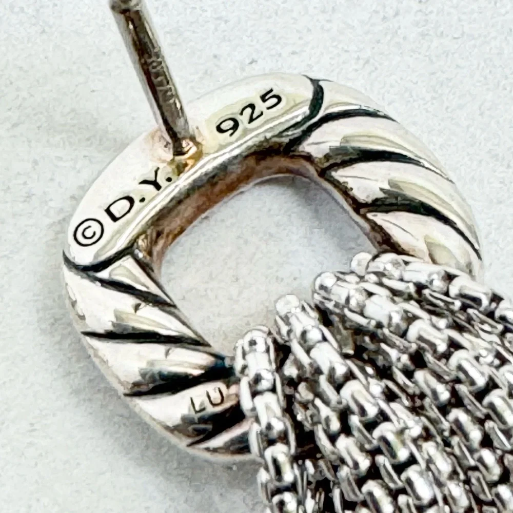 David Yurman Diamond Cushion Dangle Drop Box Chains Tassel Earrings .925/14K - Picture 6 of 8